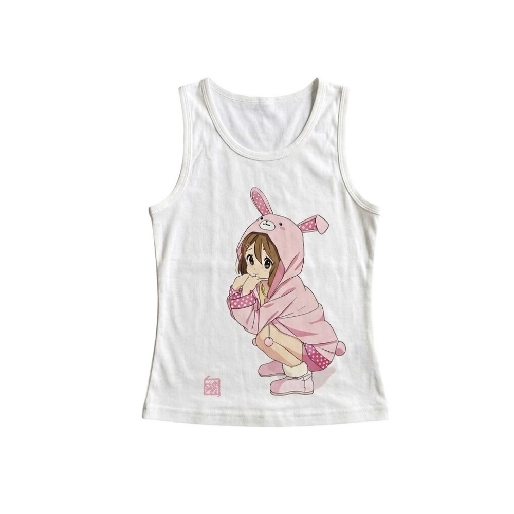Anime Girl Pink Bunny Hoodie White Tank Top Graphic Tee Sleeveless